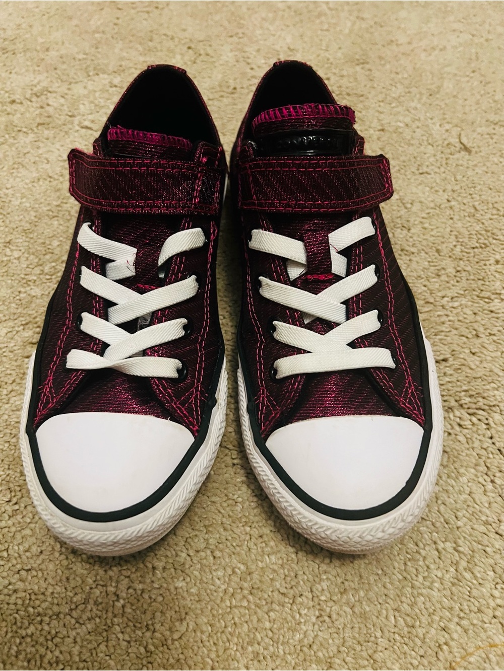 Converse Kids Metallic Burgundy Low-Top Sneakers with White Toecaps